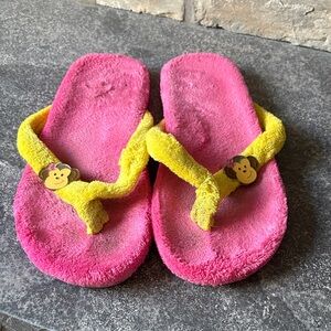 Pink and Yellow Fuzzy Flip Flops